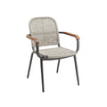 Modern Outdoor Chair with Woven Seat and Wooden Armrests